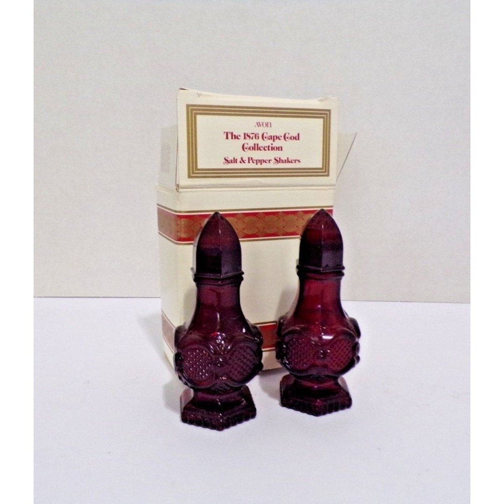 Avon 1876 Cape Cod Collection Salt & Pepper Set Boxed Ruby Red Glass Vintage